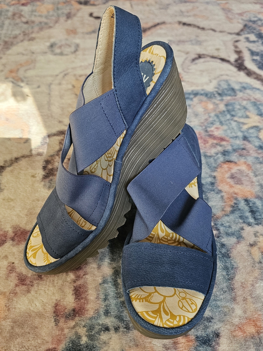 Fly London Blue Leather & Elastic Strap Platform Sandals - Picture 4 of 11